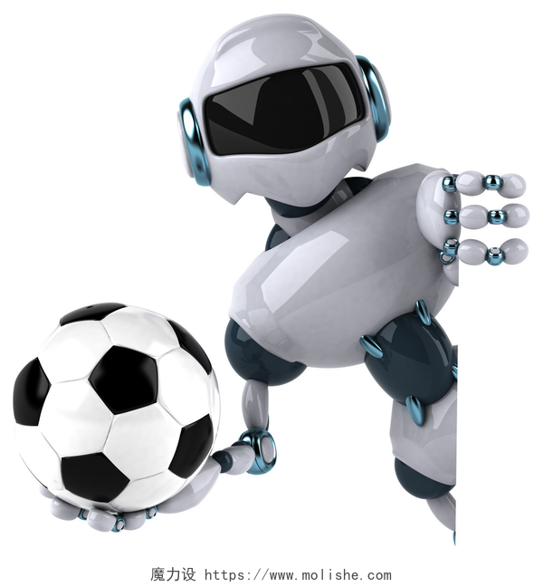 有趣的卡通机器人与足球有趣的卡通机器人